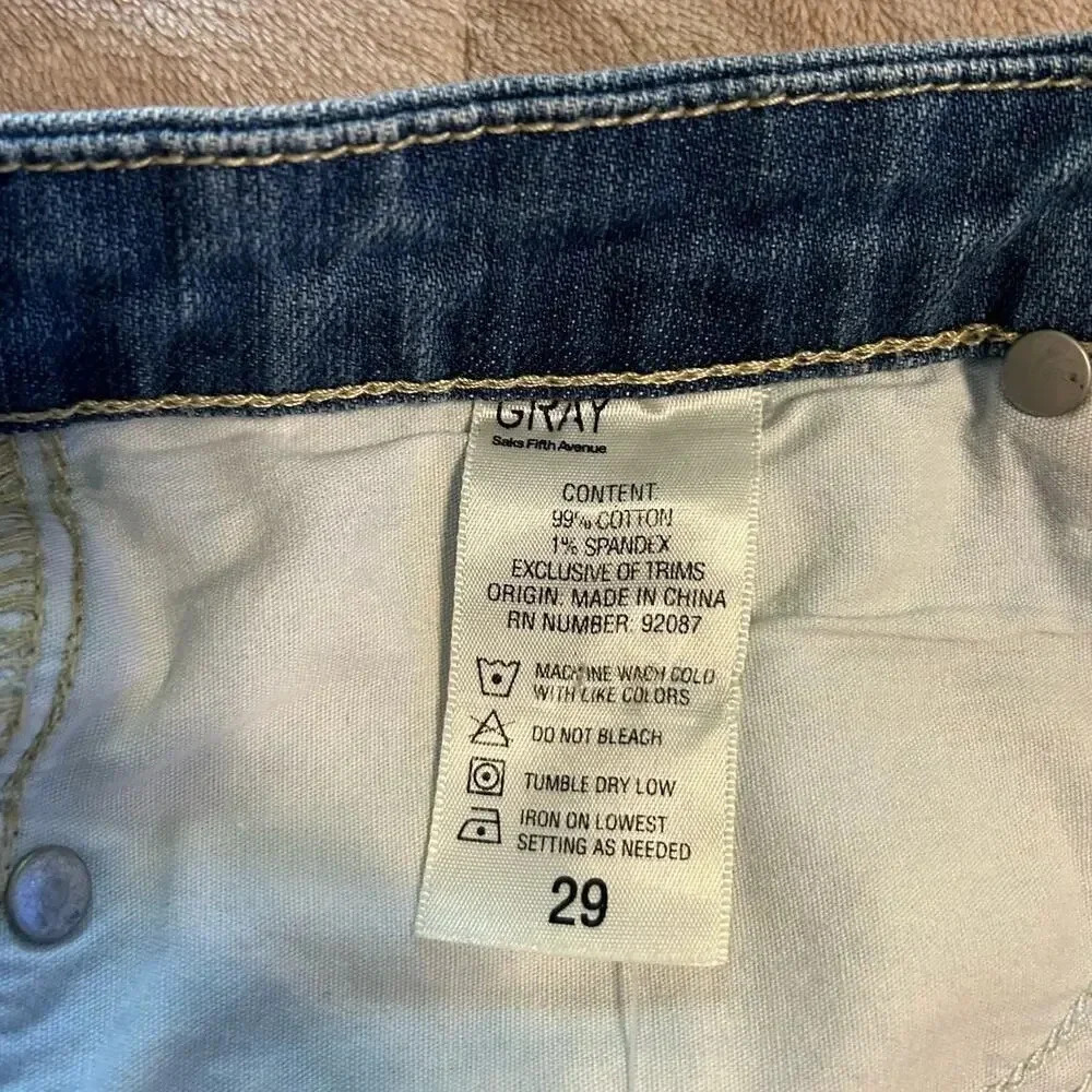 Gray Saks Fifth Avenue Jorts Size 29 Baby Shorts Lace Frayed Hem Jean Denim - Picture 7 of 12